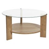 Tavolino da Salotto Marrone Rovere Forma Rotondo Materiale Piano in Vetro 75x75x40h cm, Colore Ripiano Trasparente - Canevino