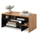 Tavolino da Salotto Marrone Rovere Nero 3 Vani Forma Rettangolare 120x60x53h cm, Colore Ripiano Marrone - Karaseso