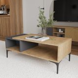 Tavolino da Salotto Marrone Rovere Nero Antracite 2 Vani con Piedini 90x50x39h cm, Forma Rettangolare - Parcines