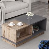 Tavolino da Salotto Marrone Rovere Nero Antracite 2 Vani Modulabile 90x45x36h cm, Forma Rettangolare - Chiavari