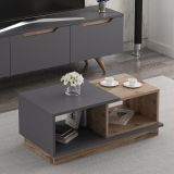 Tavolino da Salotto Marrone Rovere Nero Antracite 2 Vani Modulabile 90x45x36h cm, Forma Rettangolare - Chiavari