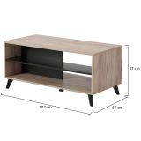 Tavolino da Salotto Marrone Rovere Nero con Piedini 2 Vani 101.5x50x47h cm, Forma Rettangolare - Priola