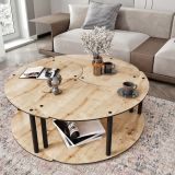 Tavolino da Salotto Marrone Rovere Nero Modulabile 3 Vani 70x70x38h cm, Forma Rotondo - Gignese