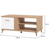 Tavolino da Salotto Marrone Rovere Nodi Bianco con Piedini 3 Vani 120x60x54h cm, Forma Rettangolare - Frati