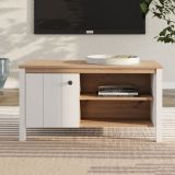 Tavolino da Salotto Marrone Rovere Nodi Bianco Opaco con Piedini 3 Vani 101x55x53h cm, Forma Rettangolare - Rivod