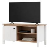 Tavolino da Salotto Marrone Rovere Nodi Bianco Opaco con Piedini 3 Vani 101x55x53h cm, Forma Rettangolare - Rivod