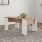 Tavolino da Salotto Marrone Rovere Nodi Bianco Opaco Forma Rettangolare Colore Ripiano Marrone 90x50x43h cm, Colore Struttura Bianco - Riposto