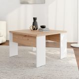 Tavolino da Salotto Marrone Rovere Nodi Bianco Piano Effetto Doghe Forma Quadrato 67x67x43h cm, Colore Ripiano Marrone - Magre