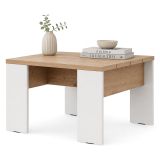Tavolino da Salotto Marrone Rovere Nodi Bianco Piano Effetto Doghe Forma Quadrato 67x67x43h cm, Colore Ripiano Marrone - Magre