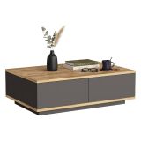 Tavolino da Salotto Marrone Rovere Nodi Nero Antracite 2 Vani Forma Rettangolare 90x60x29h cm, Colore Ripiano Marrone - Babila