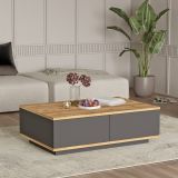 Tavolino da Salotto Marrone Rovere Nodi Nero Antracite 2 Vani Forma Rettangolare 90x60x29h cm, Colore Ripiano Marrone - Babila