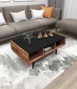 Tavolino da Salotto Marrone Rovere Nodi Nero con Piedini 3 Vani 90x56x40h cm, Forma Rettangolare - Mangone