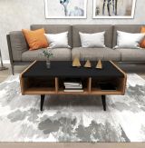 Tavolino da Salotto Marrone Rovere Nodi Nero con Piedini 3 Vani 90x56x40h cm, Forma Rettangolare - Mangone
