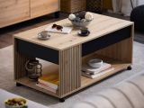 Tavolino da Salotto Marrone Rovere Nodi Nero con Piedini un Vano 101x55x46h cm, Forma Rettangolare - Cunico