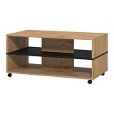Tavolino da Salotto Marrone Rovere Nodi Nero con Ruote 2 Vani 101x54.5x47.5h cm, Forma Rettangolare - Erice