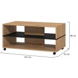 Tavolino da Salotto Marrone Rovere Nodi Nero con Ruote 2 Vani 101x54.5x47.5h cm, Forma Rettangolare - Erice