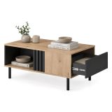 Tavolino da Salotto Marrone Rovere Nodi Nero un Cassetto con Piedini 100x60x4h cm, un Vano - Kasese