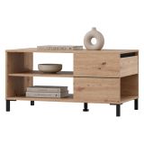 Tavolino da Salotto Marrone Rovere Nodi Nero un Cassetto con Piedini 102x55x52h cm, 3 Vani - Salentina