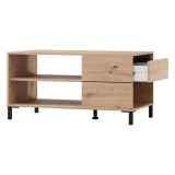 Tavolino da Salotto Marrone Rovere Nodi Nero un Cassetto con Piedini 102x55x52h cm, 3 Vani - Salentina