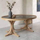 Tavolino da Salotto Marrone Rovere Piano in Vetro Temperato Forma Ovale 112x78x47h cm, Materiale Struttura in Vetro - Sommo