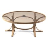Tavolino da Salotto Marrone Rovere Piano in Vetro Temperato Forma Ovale 112x78x47h cm, Materiale Struttura in Vetro - Sommo