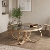 Tavolino da Salotto Marrone Rovere Piano in Vetro Temperato Forma Rotondo 100x100x47h cm, Materiale Struttura in Vetro - Gargallo