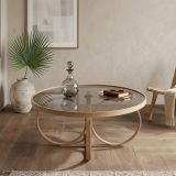 Tavolino da Salotto Marrone Rovere Piano in Vetro Temperato Forma Rotondo 100x100x47h cm, Materiale Struttura in Vetro - Gargallo