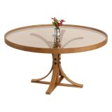 Tavolino da Salotto Marrone Rovere Piano in Vetro Temperato Forma Rotondo 80x80x47h cm, Materiale Struttura in Vetro - Santhia