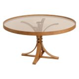 Tavolino da Salotto Marrone Rovere Piano in Vetro Temperato Forma Rotondo 80x80x47h cm, Materiale Struttura in Vetro - Santhia