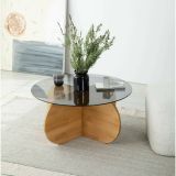 Tavolino da Salotto Marrone Rovere Portariviste Forma Rotonda 75x75x35h cm, Materiale Struttura in Vetro - Bagolino