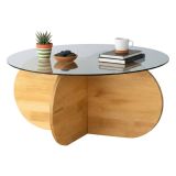 Tavolino da Salotto Marrone Rovere Portariviste Forma Rotonda 75x75x35h cm, Materiale Struttura in Vetro - Bagolino