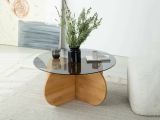 Tavolino da Salotto Marrone Rovere Portariviste Forma Rotonda 75x75x35h cm, Materiale Struttura in Vetro - Bagolino