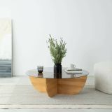 Tavolino da Salotto Marrone Rovere Portariviste Forma Rotonda 90x90x30h cm, Materiale Struttura in Vetro - Jolanda