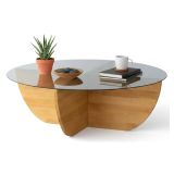Tavolino da Salotto Marrone Rovere Portariviste Forma Rotonda 90x90x30h cm, Materiale Struttura in Vetro - Jolanda