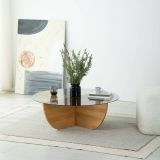 Tavolino da Salotto Marrone Rovere Portariviste Forma Rotonda 90x90x30h cm, Materiale Struttura in Vetro - Jolanda