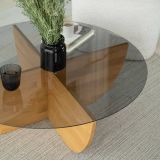 Tavolino da Salotto Marrone Rovere Portariviste Forma Rotonda 90x90x30h cm, Materiale Struttura in Vetro - Jolanda
