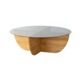 Tavolino da Salotto Marrone Rovere Portariviste Forma Rotonda 90x90x30h cm, Materiale Struttura in Vetro - Jolanda