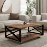 Tavolino da Salotto Marrone Rovere Scuro Nero con Ruote un Vano 98x60x34h cm, Forma Rettangolare - Lesegno