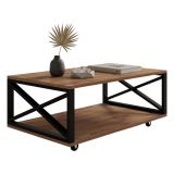 Tavolino da Salotto Marrone Rovere Scuro Nero con Ruote un Vano 98x60x34h cm, Forma Rettangolare - Lesegno