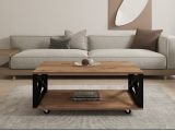 Tavolino da Salotto Marrone Rovere Scuro Nero con Ruote un Vano 98x60x34h cm, Forma Rettangolare - Lesegno