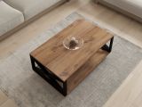 Tavolino da Salotto Marrone Rovere Scuro Nero con Ruote un Vano 98x60x34h cm, Forma Rettangolare - Lesegno