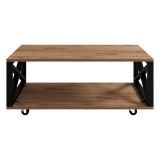 Tavolino da Salotto Marrone Rovere Scuro Nero con Ruote un Vano 98x60x34h cm, Forma Rettangolare - Lesegno
