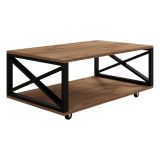 Tavolino da Salotto Marrone Rovere Scuro Nero con Ruote un Vano 98x60x34h cm, Forma Rettangolare - Lesegno