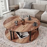 Tavolino da Salotto Marrone Rovere Scuro Nero set 3 Pezzi 3 Vani 70x70x38h cm, Forma Rotondo - Gignese