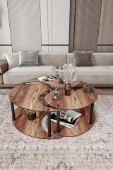 Tavolino da Salotto Marrone Rovere Scuro Nero set 3 Pezzi 3 Vani 70x70x38h cm, Forma Rotondo - Gignese