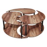 Tavolino da Salotto Marrone Rovere Scuro Nero set 3 Pezzi 3 Vani 70x70x38h cm, Forma Rotondo - Gignese