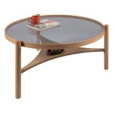 Tavolino da Salotto Marrone Rovere un Vano Piano in Vetro Temperato 100x100x46h cm, Forma Rotondo - Canterano