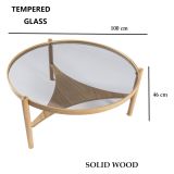 Tavolino da Salotto Marrone Rovere un Vano Piano in Vetro Temperato 100x100x46h cm, Forma Rotondo - Canterano