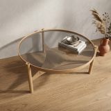 Tavolino da Salotto Marrone Rovere un Vano Piano in Vetro Temperato 100x100x46h cm, Forma Rotondo - Canterano