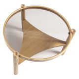 Tavolino da Salotto Marrone Rovere un Vano Piano in Vetro Temperato 100x100x46h cm, Forma Rotondo - Canterano